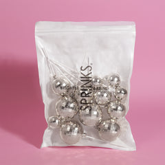 Silver Disco Cake Ball Toppers 12pk