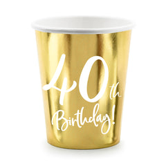 Gold 40th Birthday Cups 6pk