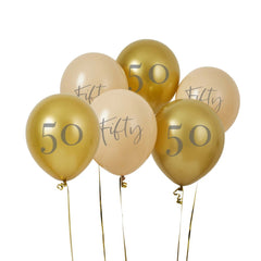 Gold & Nude Fifty Balloons 6pk