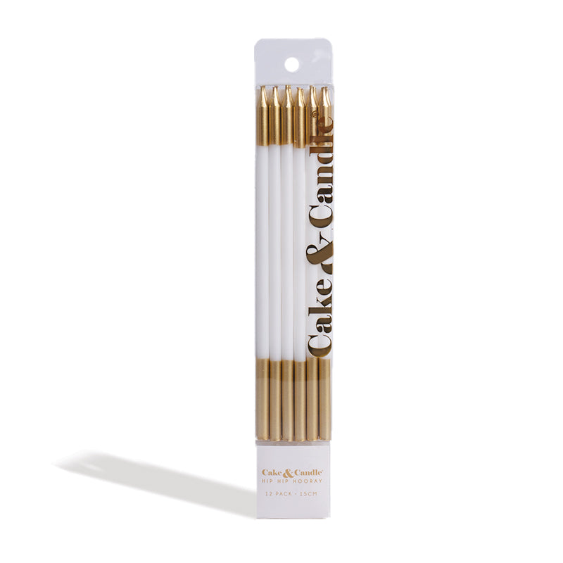 White & Gold Double Dipped Candles 12pk