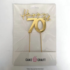 Gold Happy 70th Birthday Metal Cake Topper