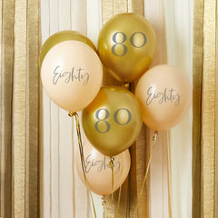 Gold & Nude Eighty Balloons 6pk