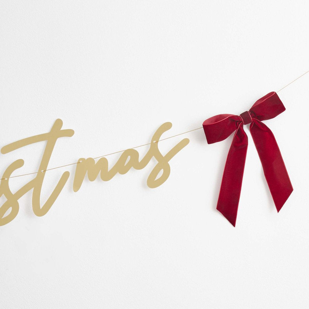 Merry Christmas Banner With Velvet Bows Merry Christmas Banner With Velvet Bows