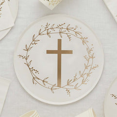 Christening & Communion Gold Cross Plates 8pk