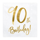 White & Gold 90th Birthday Napkins 20pk