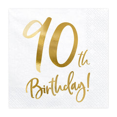 White & Gold 90th Birthday Napkins 20pk