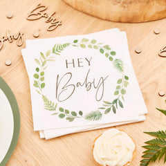 Botanical Hey Baby Shower Napkins 16pk