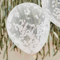 Hey Baby Shower Confetti Balloons 5pk