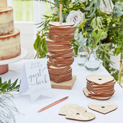 Botanical Wedding Wooden Stacking Heart Guest Book Alternative