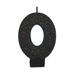 Glitter Black Candle - Number 0