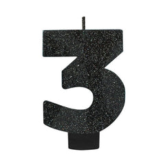Glitter Black Candle - Number 3