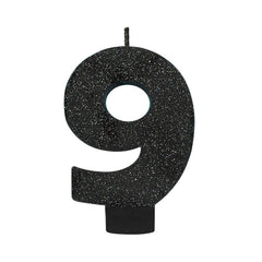 Glitter Black Candle - Number 9