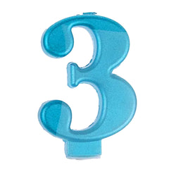 Blue Metallic Number 3 Birthday Candle