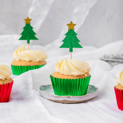 Christmas Tree Glitter Cupcake Topper 12pk