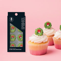 Christmas Wreaths Icing Decorations 8pk