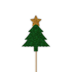 Christmas Tree Glitter Cupcake Topper 12pk