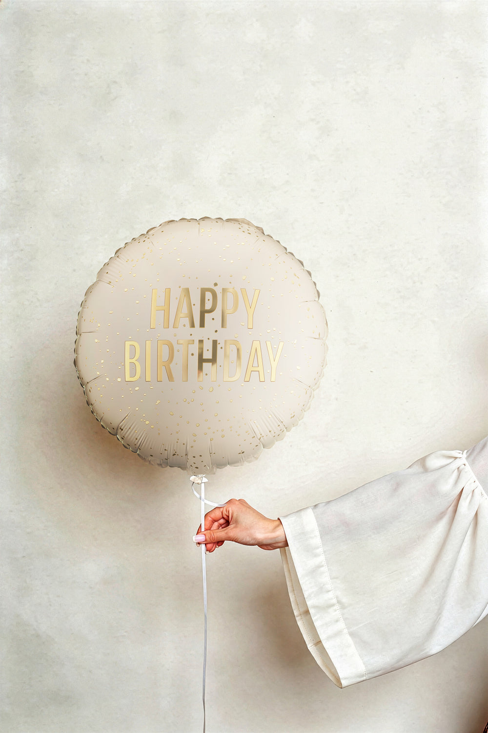 Cream Happy Birthday Round Foil Balloon