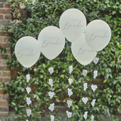 Team Bride Hen Party Balloons with Floral Balloon Tails 5pk