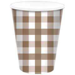 Teddy Brown Gingham Cups 8pk