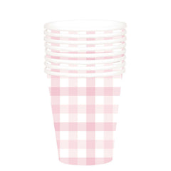 Pastel Pink Gingham Cups 8pk