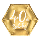 Gold 40th Birthday Plates 6pk