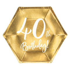 Gold 40th Birthday Plates 6pk