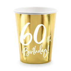 Gold 60th Birthday Cups 6pk