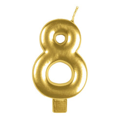 Metallic Numeral Gold Candle - Number 8
