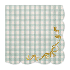 Green Gingham Bow Scalloped Napkins 12pk