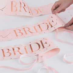 Pink and Rose Gold Team Bride Hen Party Sashes 6pk