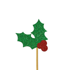 Glitter Holly Cake Toppers 12pk