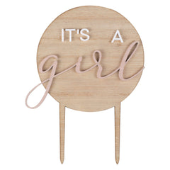 It's A Girl Wooden Cake Topper