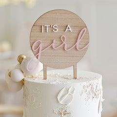 It's A Girl Wooden Cake Topper