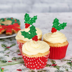 Glitter Holly Cake Toppers 12pk