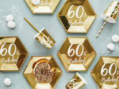 Gold 60th Birthday Cups 6pk