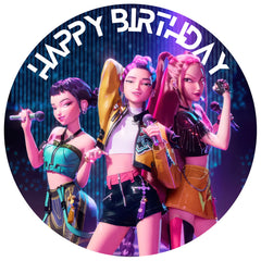 KPop Demon Hunters Happy Birthday Edible Icing Cake Image