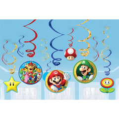 Super Mario Brothers Hanging Swirl Decorations 12pk