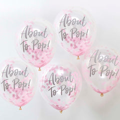 About To Pop! Pink Baby Shower Confetti Balloons 5pk