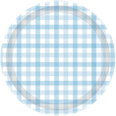 Pastel Blue Gingham Large Plates 8pk
