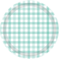 Pastel Mint Gingham Large Plates 8pk