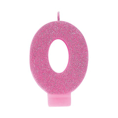 Glitter Pink Candle - Number 0