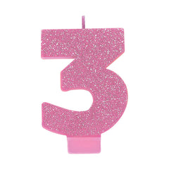 Glitter Pink Candle - Number 3