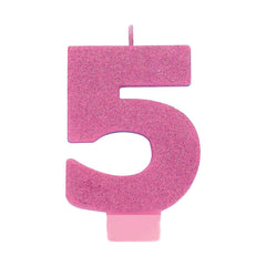Glitter Pink Candle - Number 5