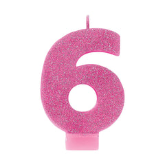 Glitter Pink Candle - Number 6