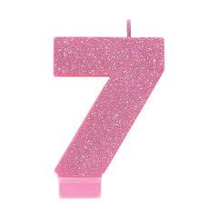 Glitter Pink Candle - Number 7