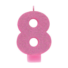 Glitter Pink Candle - Number 8