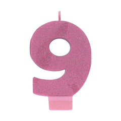 Glitter Pink Candle - Number 9