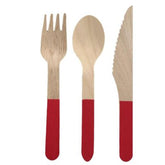 Red Wooden Cutlery Set 10pk