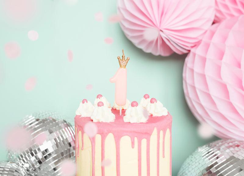 Pink Number 1 Crown Candle