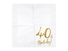 White & Gold 40th Birthday Napkins 20pk